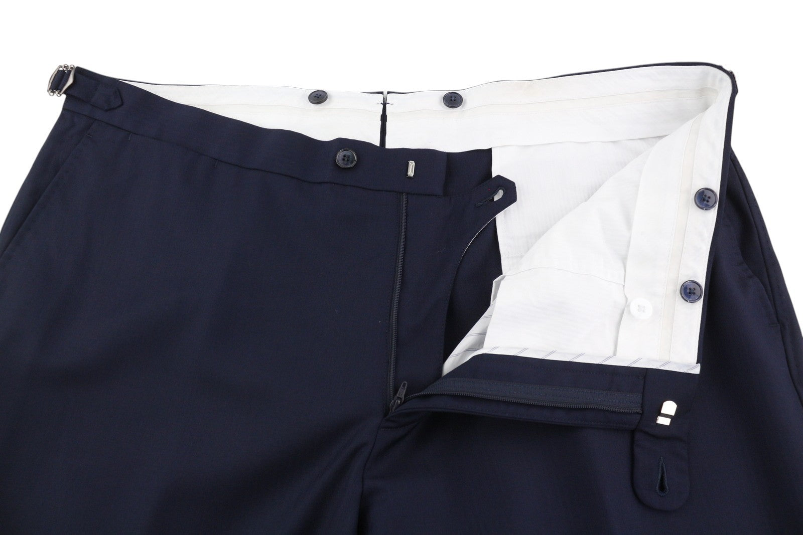 SUITSUPPLY Brescia vyriškos kelnės UK48S tamsiai mėlynos vilnonės, prigludusios, plokščia priekine dalimi, su užtrauktuku 