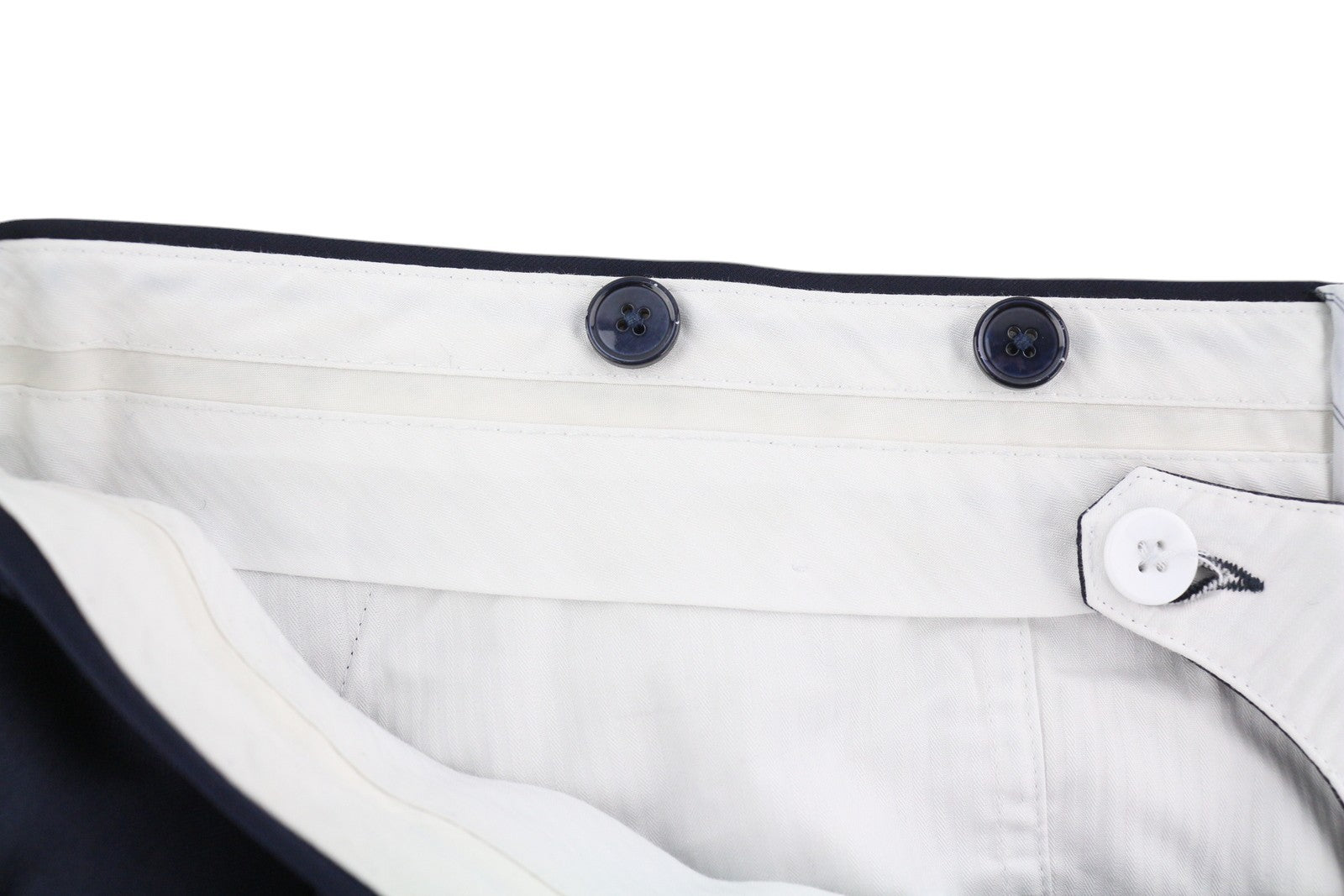 SUITSUPPLY Brescia vyriškos kelnės UK48S tamsiai mėlynos vilnonės, prigludusios, plokščia priekine dalimi, su užtrauktuku 