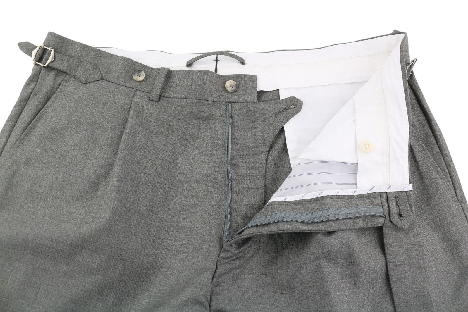 SUITSUPPLY Vigo ZC vyriškos kelnės UK44R pilkos melanžo vilnos klostytos, priglundančios, su užtrauktuku