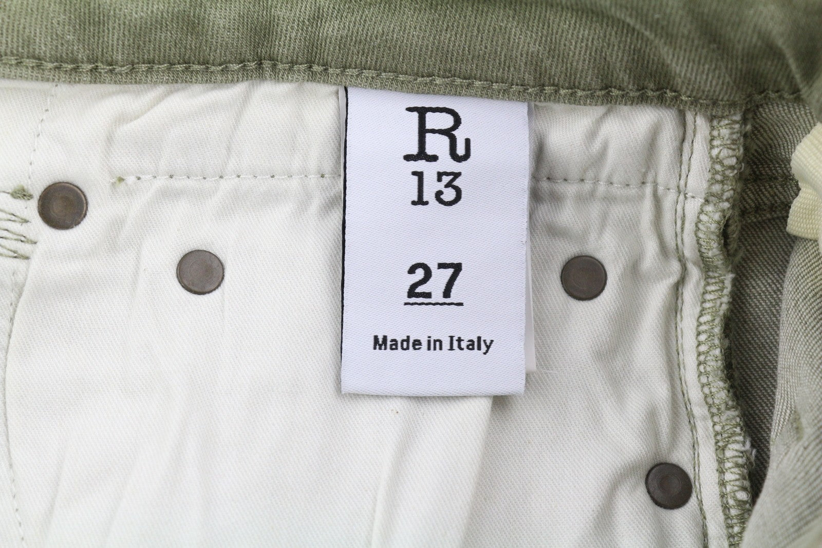 R13 Boy Straight Women Jeans 27 Ankle Cropped Washed Olive Green Stretch RRP€695