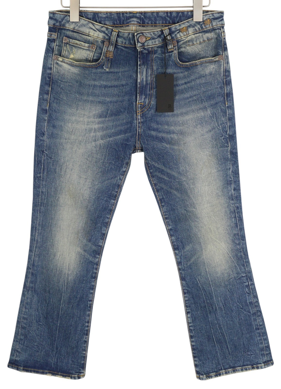 R13 Kick moteriški džinsai, 30 dydžio, trumpi, iki kulkšnies, skalbti mėlyni, tamprūs Kelly džinsai, RRP – 650 € 