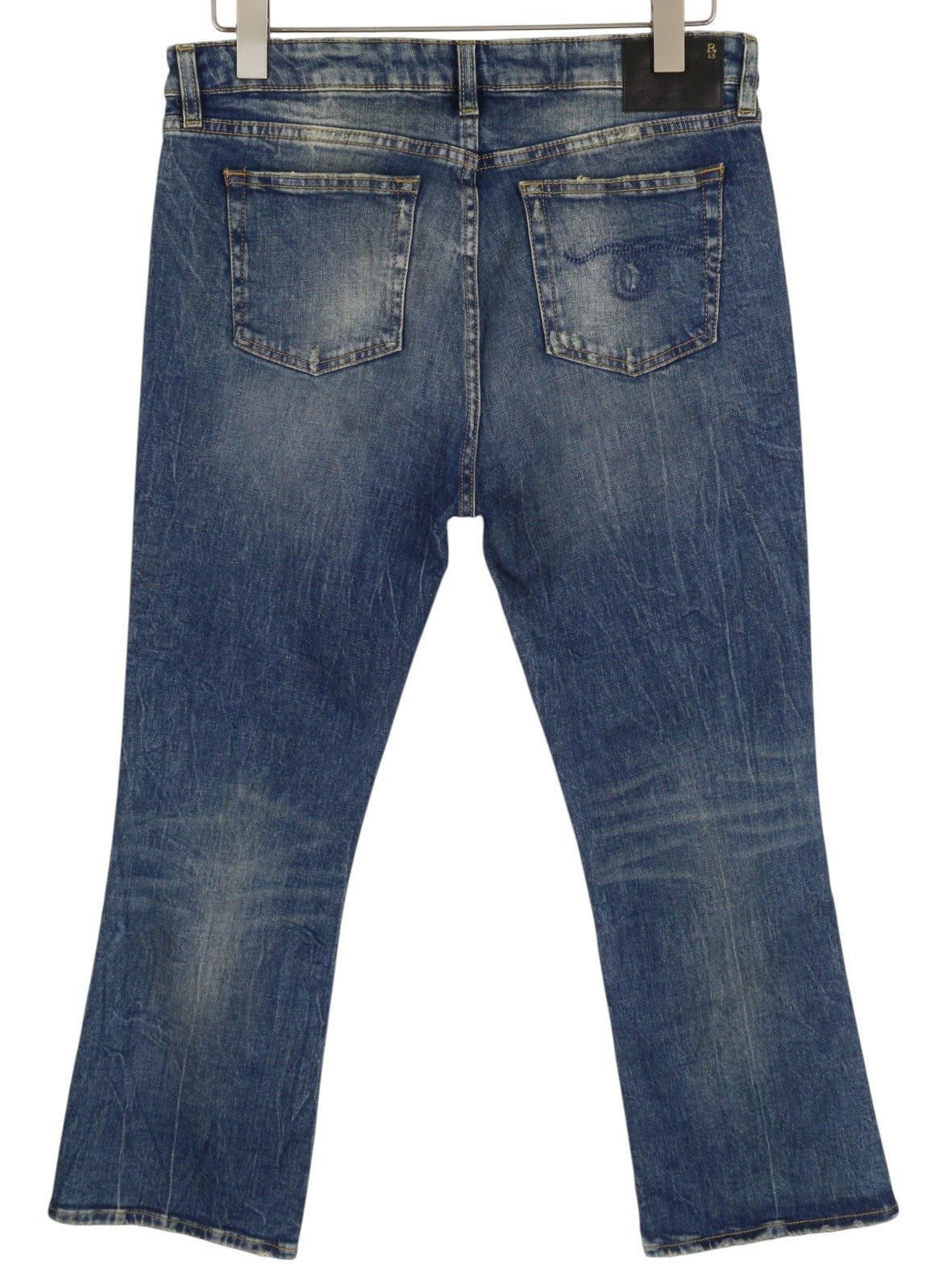 R13 Kick moteriški džinsai, 30 dydžio, trumpi, iki kulkšnies, skalbti mėlyni, tamprūs Kelly džinsai, RRP – 650 € 