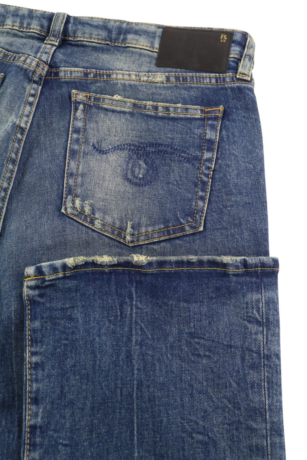 R13 Kick moteriški džinsai, 30 dydžio, trumpi, iki kulkšnies, skalbti mėlyni, tamprūs Kelly džinsai, RRP – 650 € 