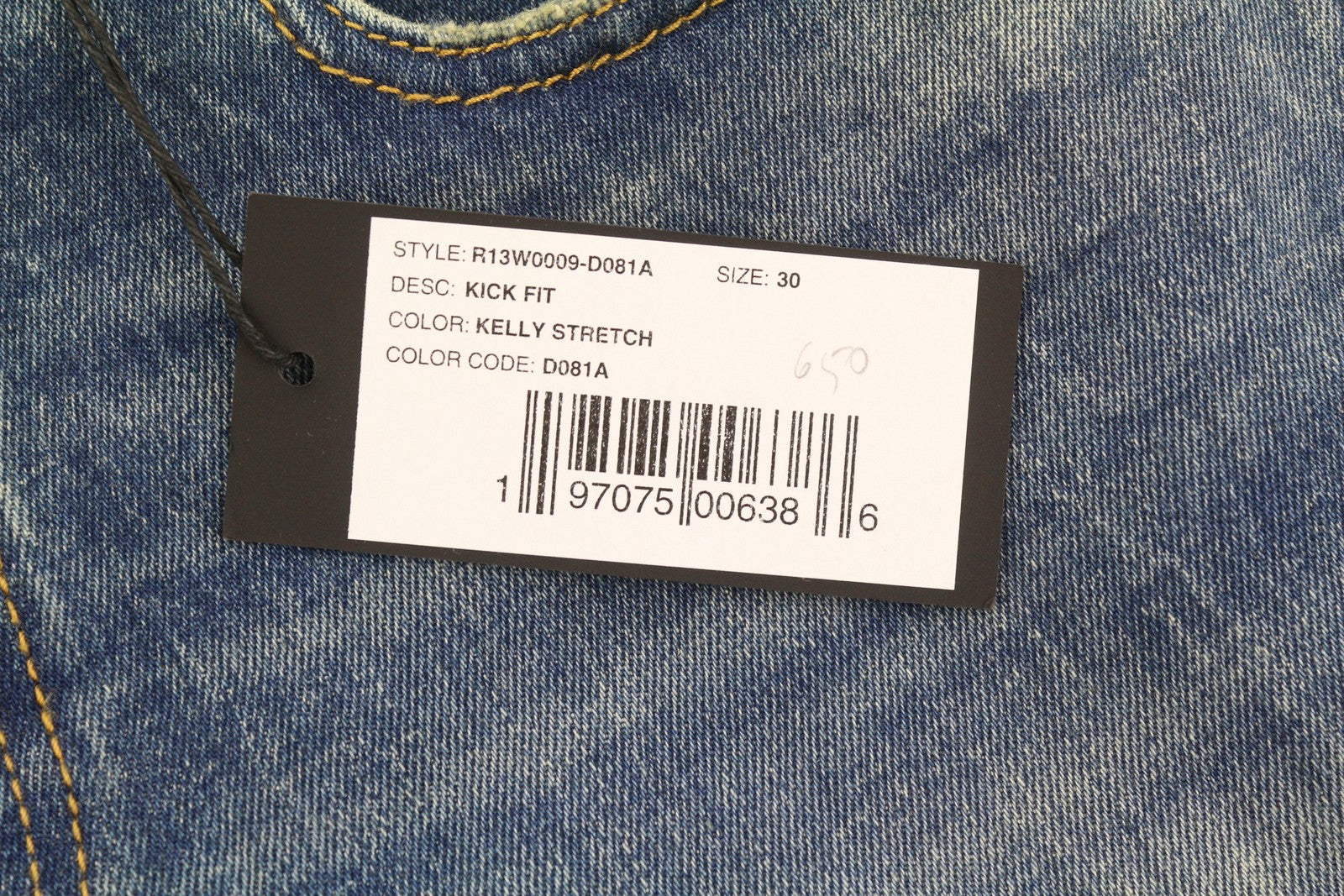 R13 Kick moteriški džinsai, 30 dydžio, trumpi, iki kulkšnies, skalbti mėlyni, tamprūs Kelly džinsai, RRP – 650 € 