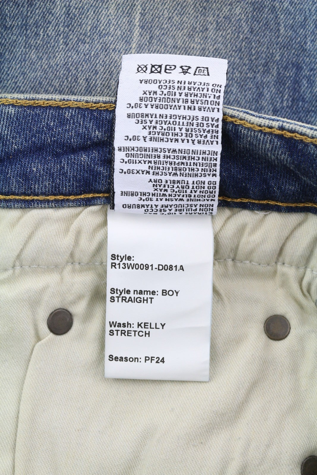 R13 Boy Straight Women Jeans 27 Ankle Cropped Washed Blue Kelly Stretch RRP€645