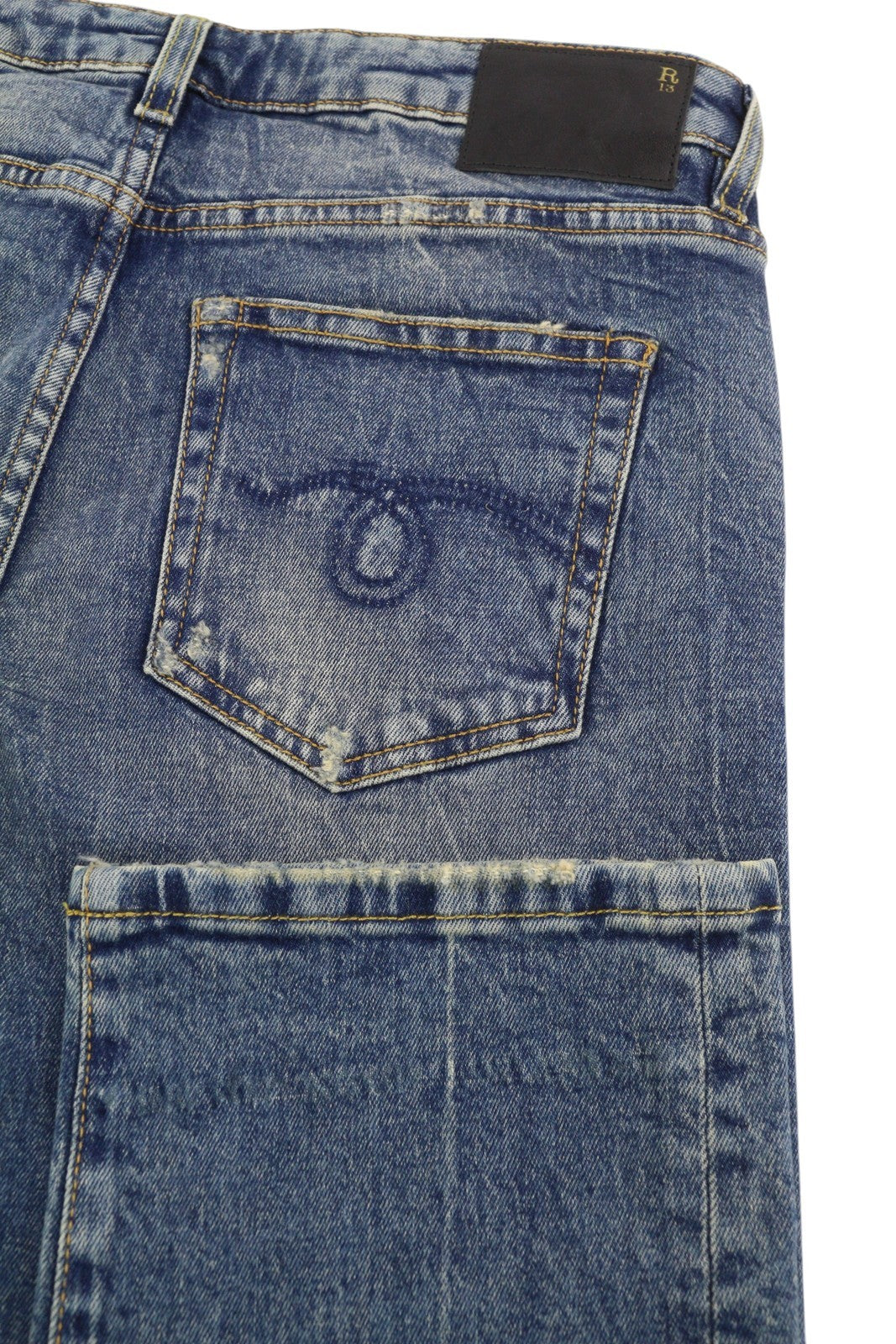 R13 Boy Straight Women Jeans 27 Ankle Cropped Washed Blue Kelly Stretch RRP€645