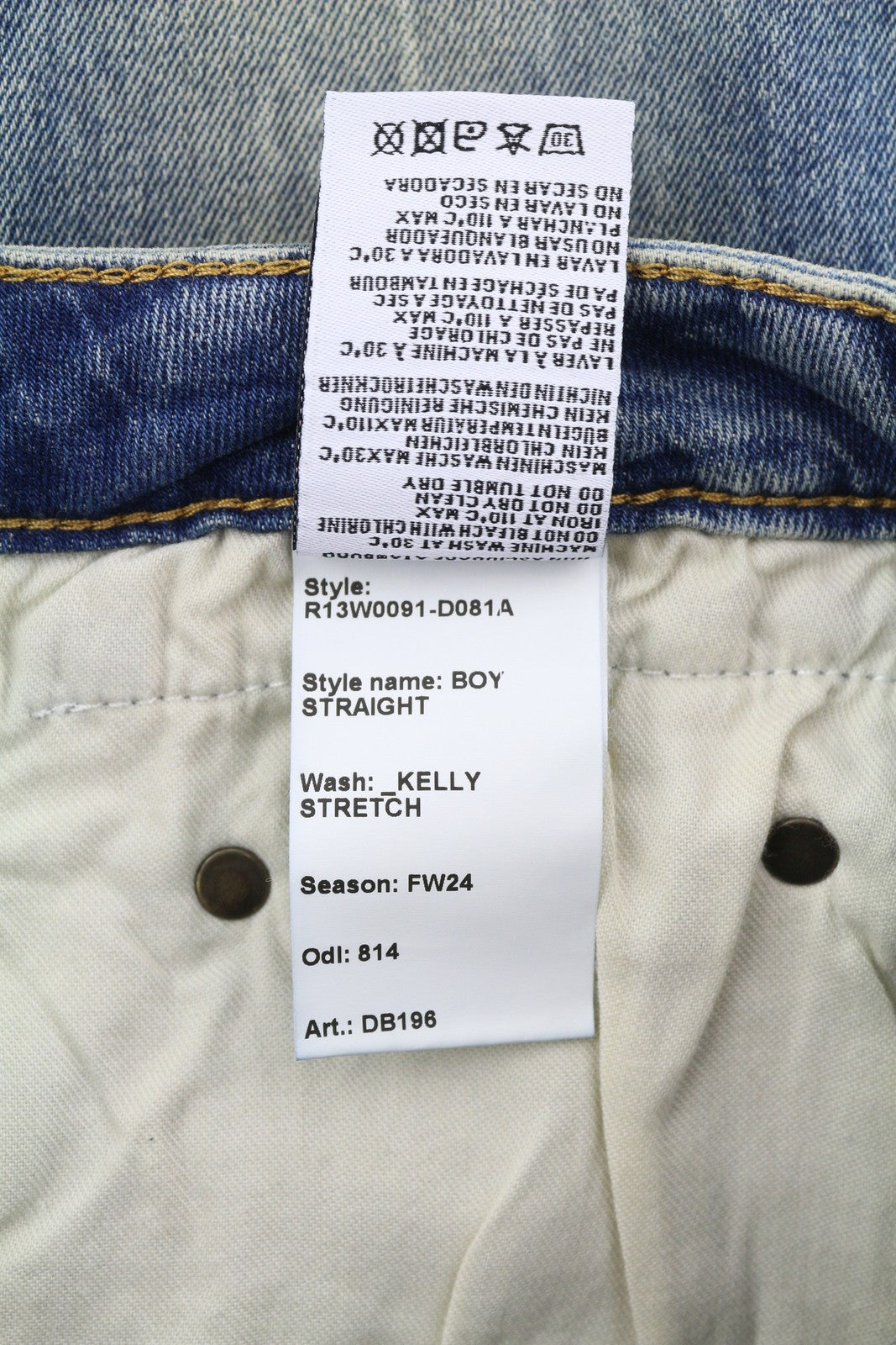 R13 Boy Straight Women Jeans 26 Ankle Cropped Washed Blue Kelly Stretch RRP€645