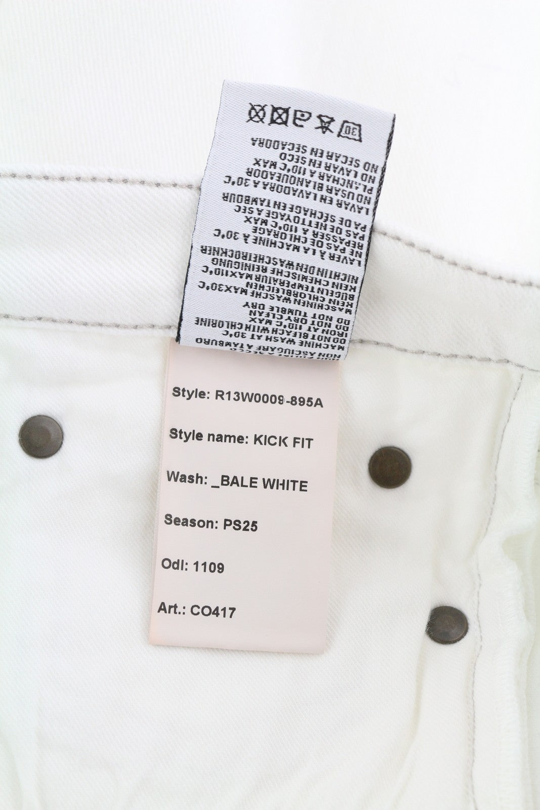 R13 Kick moteriški džinsai, 27, laisvalaikio stiliaus, su užtrauktuku, baltos spalvos, RRP 526 € 