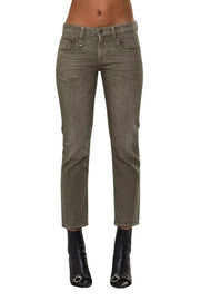 R13 berniukiški tiesūs moteriški džinsai, 31, ploni, trumpi, tamsiai žali, tamprūs, rekomenduojama kaina – 695 € 