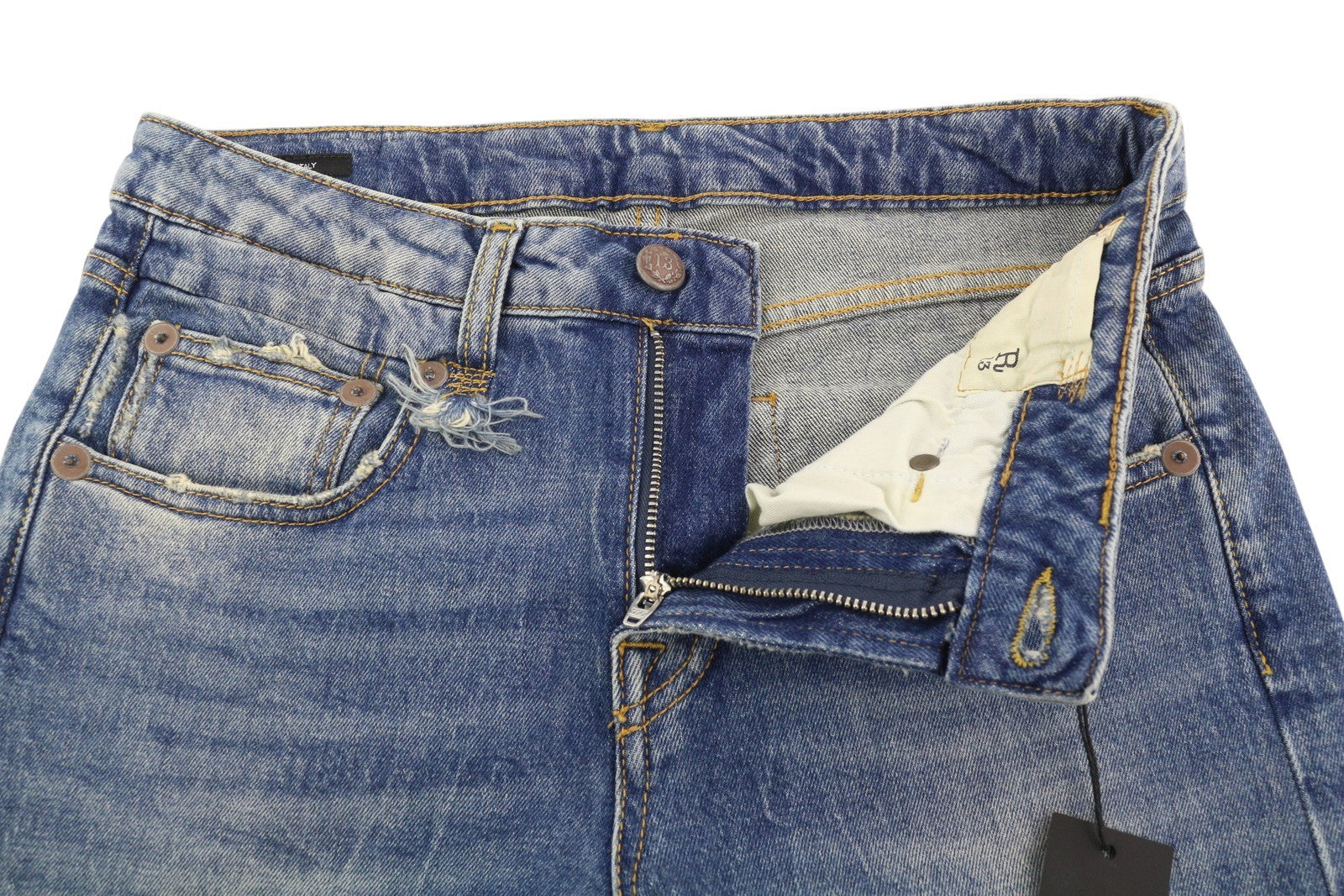 R13 berniukiški tiesūs moteriški džinsai 26 trumpi iki kulkšnių mėlyni Kelly tamprūs džinsai RRP 645 € 