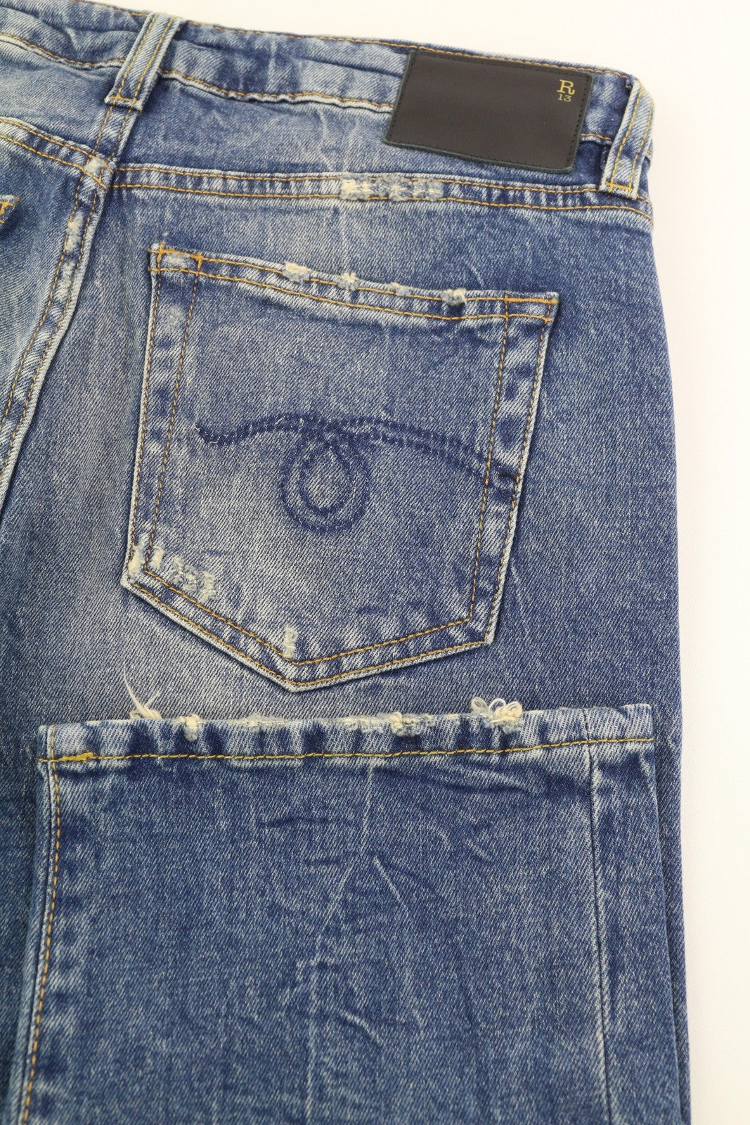 R13 berniukiški tiesūs moteriški džinsai 26 trumpi iki kulkšnių mėlyni Kelly tamprūs džinsai RRP 645 € 