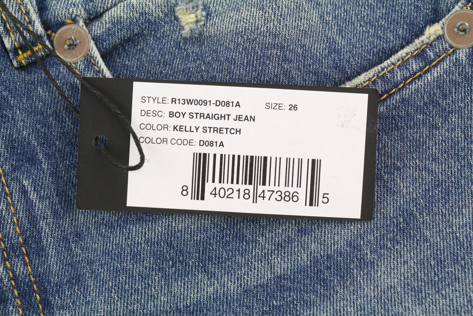 R13 berniukiški tiesūs moteriški džinsai 26 trumpi iki kulkšnių mėlyni Kelly tamprūs džinsai RRP 645 € 