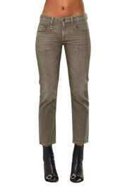 R13 berniukiški tiesūs moteriški džinsai, 30 dydžio, trumpi, tamsiai žali, tamprūs, rekomenduojama kaina – 695 € 