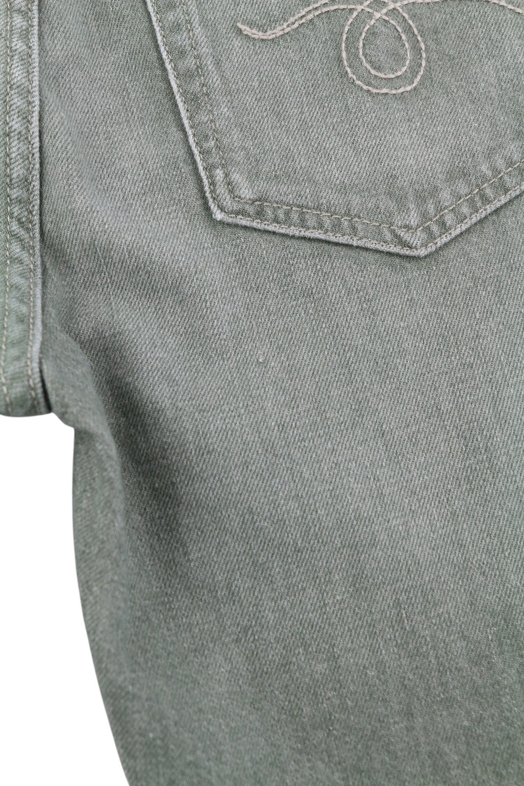 R13 berniukiški tiesūs moteriški džinsai, 30 dydžio, trumpi, tamsiai žali, tamprūs, rekomenduojama kaina – 695 € 