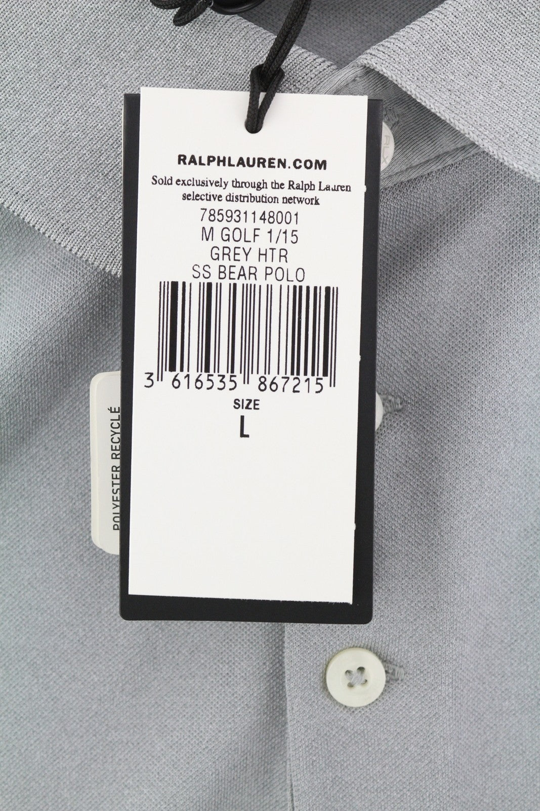 RLX RALPH LAUREN golfo vyriški marškinėliai L dydžio pilki su neperšlampamomis trumpomis rankovėmis su meškiuko formos polo marškinėliais, rekomenduojama kaina – 179 € 