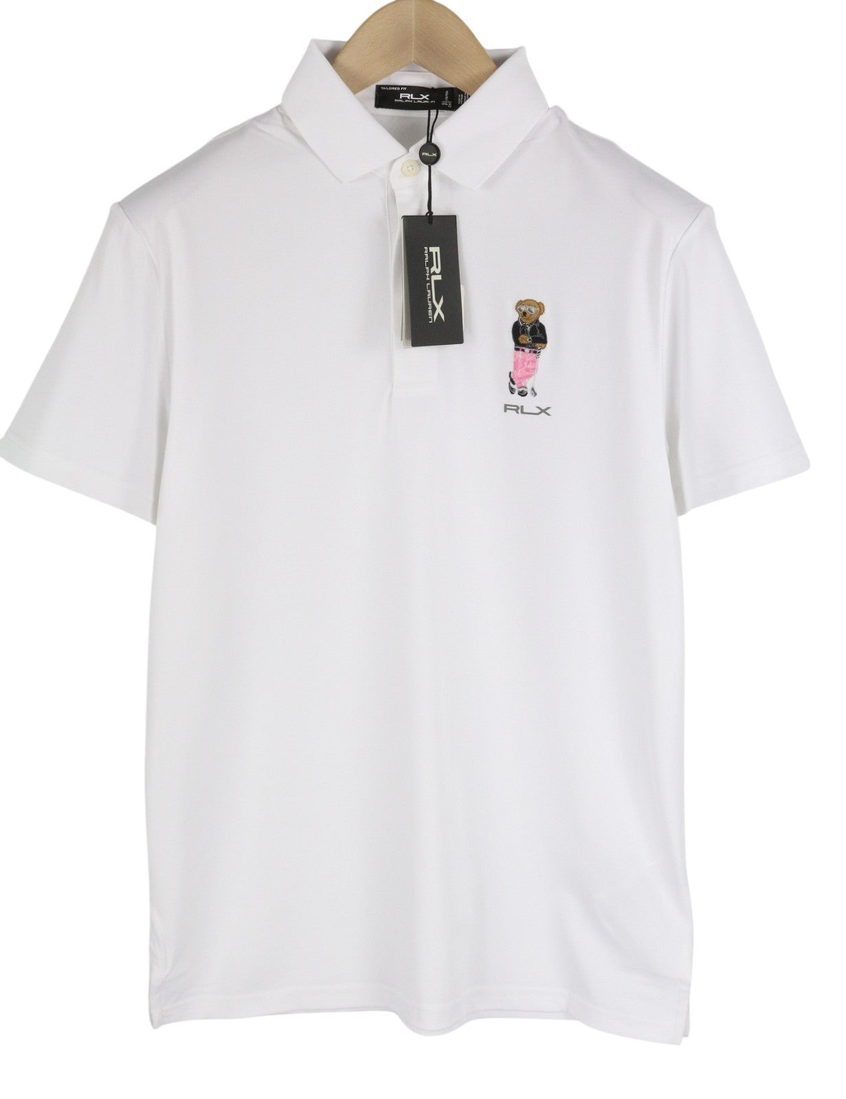 RLX RALPH LAUREN Golf Men T-Shirt S White Wicking Short Sleeve Bear Polo RRP179