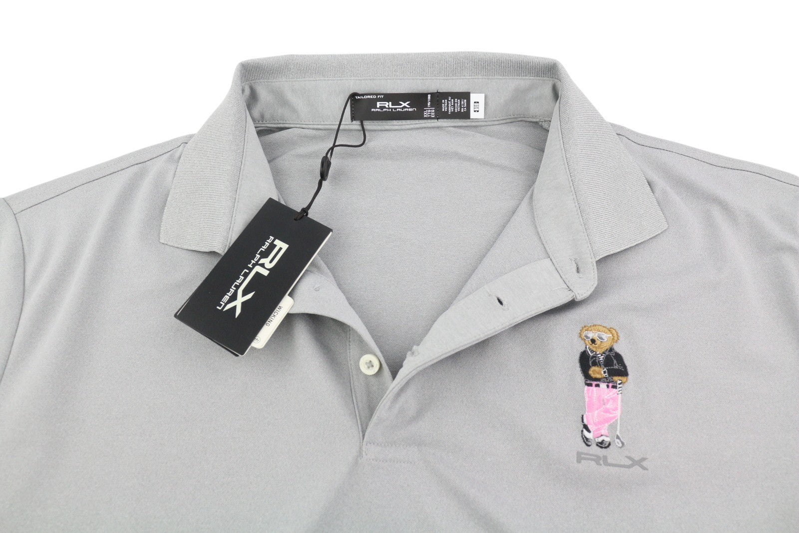 RLX RALPH LAUREN Golf Men T-Shirt 2XL Grey Wicking Short Sleeve Bear Polo RRP179