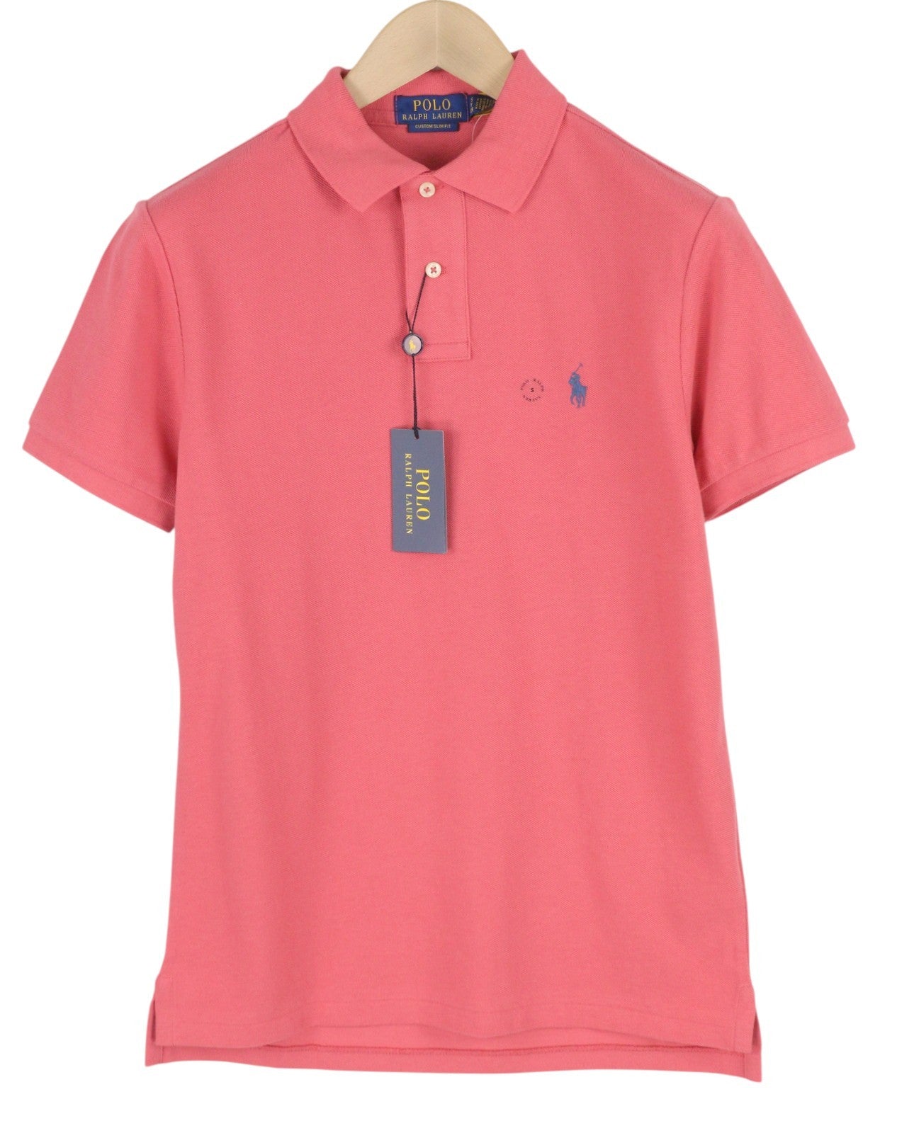 RALPH LAUREN „Custom Slim Fit“ vyriški marškinėliai, raudoni, trumpomis rankovėmis.