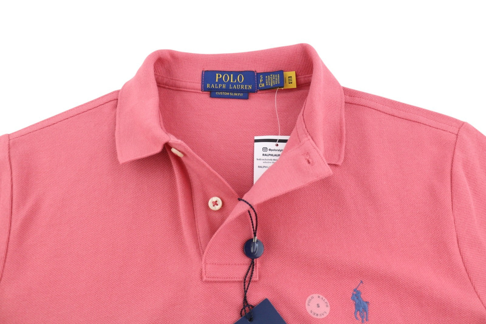 RALPH LAUREN „Custom Slim Fit“ vyriški marškinėliai, raudoni, trumpomis rankovėmis.