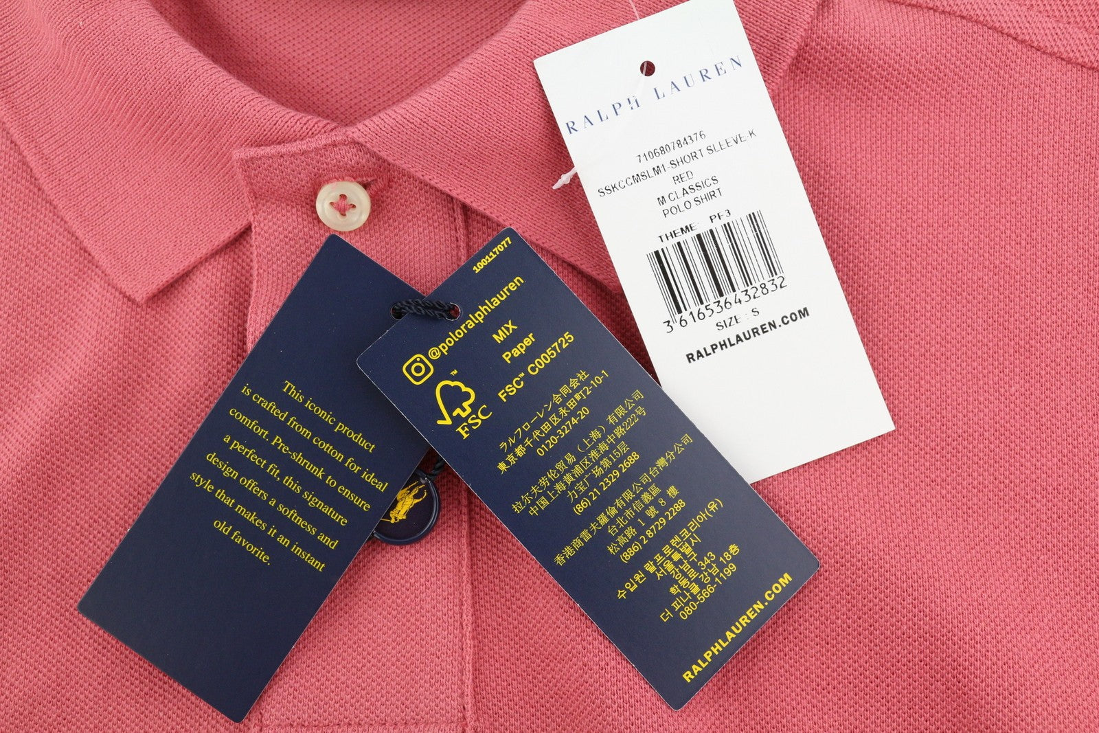 RALPH LAUREN „Custom Slim Fit“ vyriški marškinėliai, raudoni, trumpomis rankovėmis.