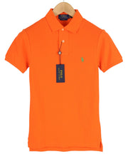 RALPH LAUREN Slim Fit vyriški marškinėliai XS dydžio oranžiniai trumpomis rankovėmis, polo apykakle, rekomenduojama kaina – 182 € 