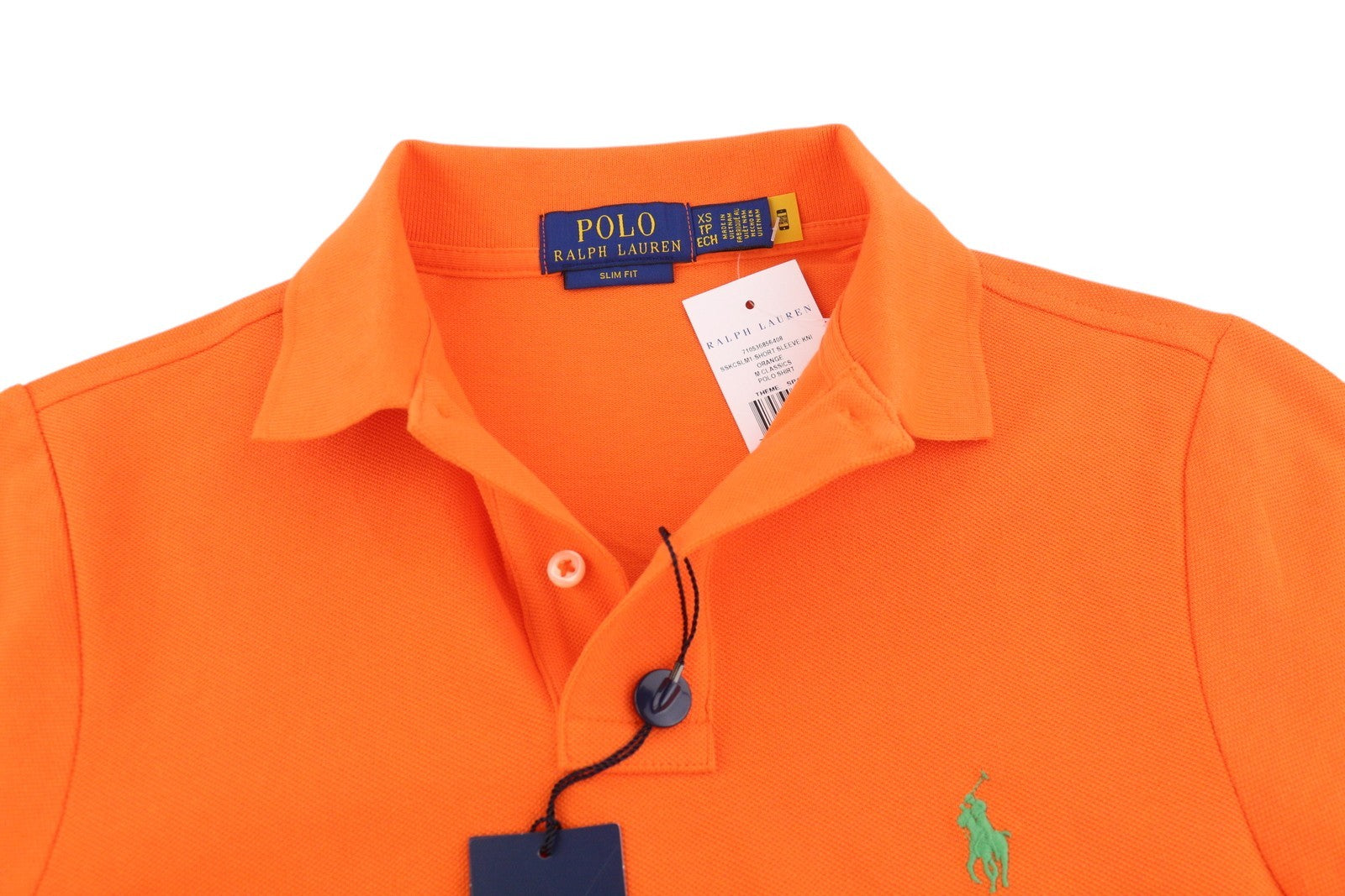 RALPH LAUREN Slim Fit vyriški marškinėliai XS dydžio oranžiniai trumpomis rankovėmis, polo apykakle, rekomenduojama kaina – 182 € 