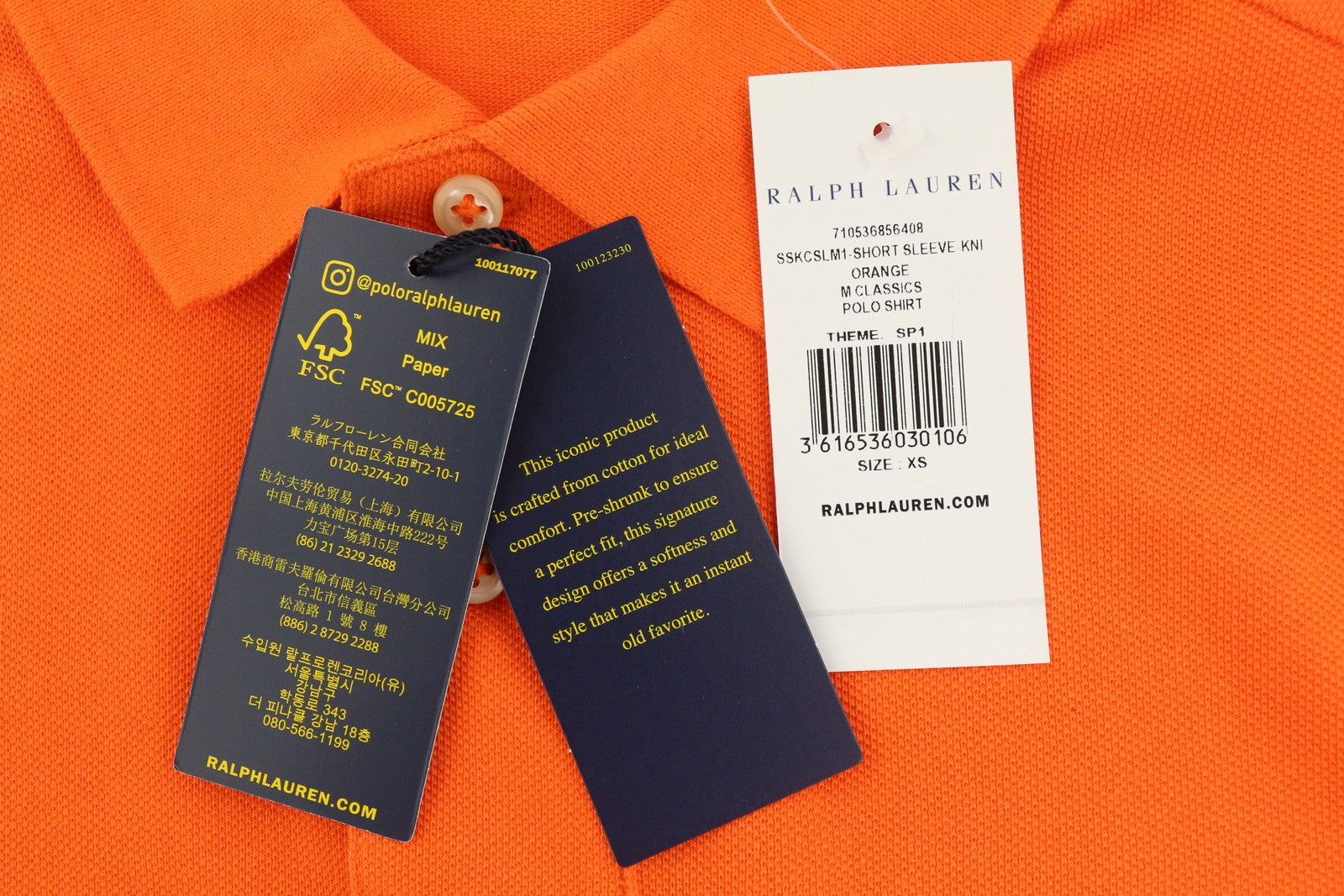 RALPH LAUREN Slim Fit vyriški marškinėliai XS dydžio oranžiniai trumpomis rankovėmis, polo apykakle, rekomenduojama kaina – 182 € 