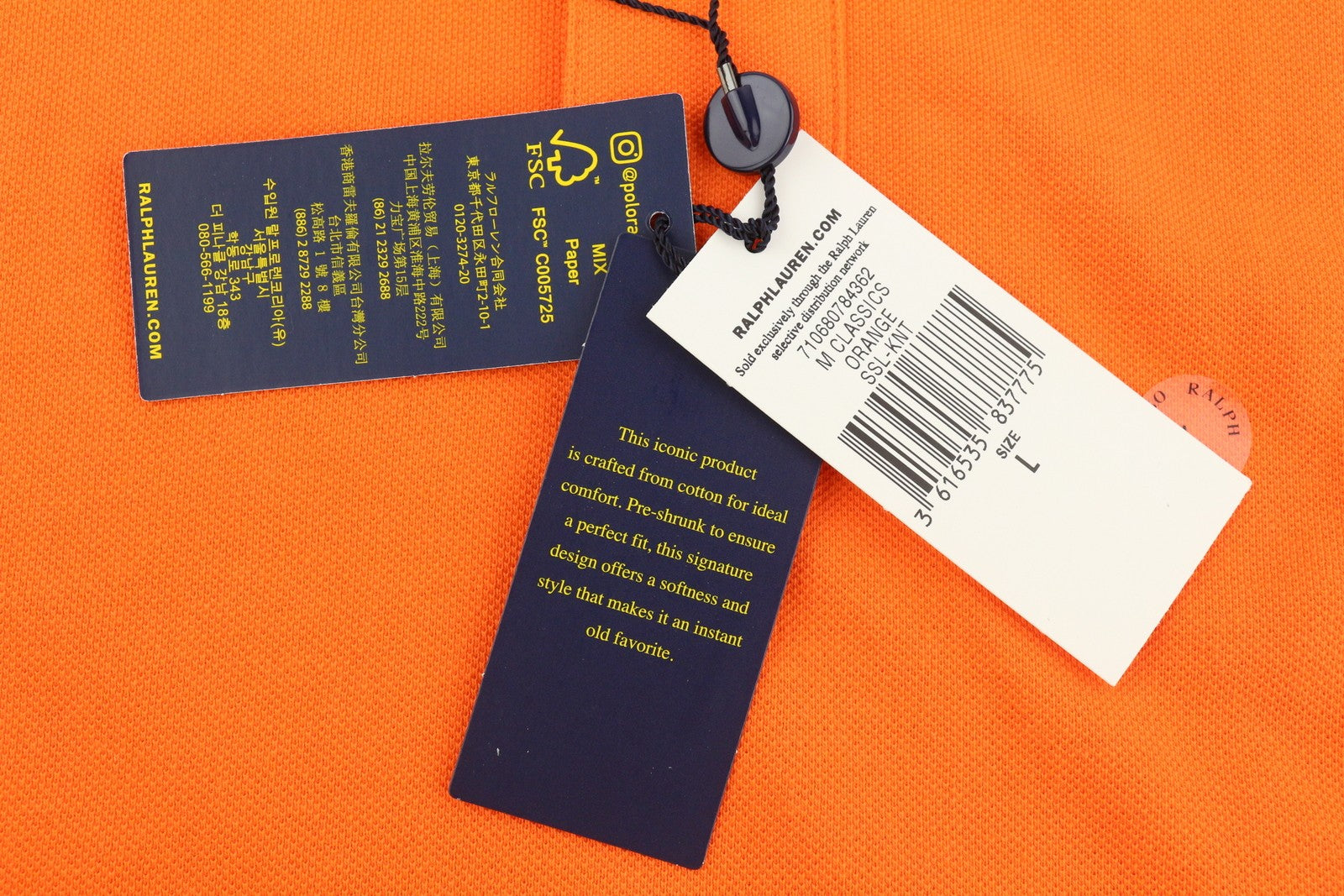 RALPH LAUREN vyriški marškinėliai su plonu kirpimu, L dydžio, oranžiniai, trumpomis rankovėmis, polo apykakle. 