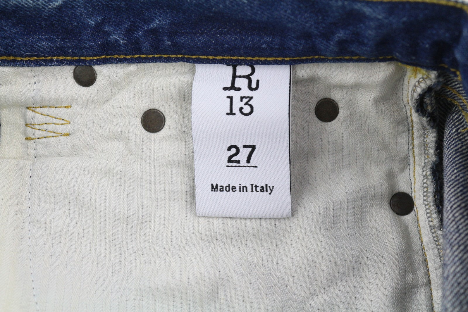 R13 Axl Slim Women Jeans 27 Zip Fly Washed Blue Kelly Tex Logo Denim Casual