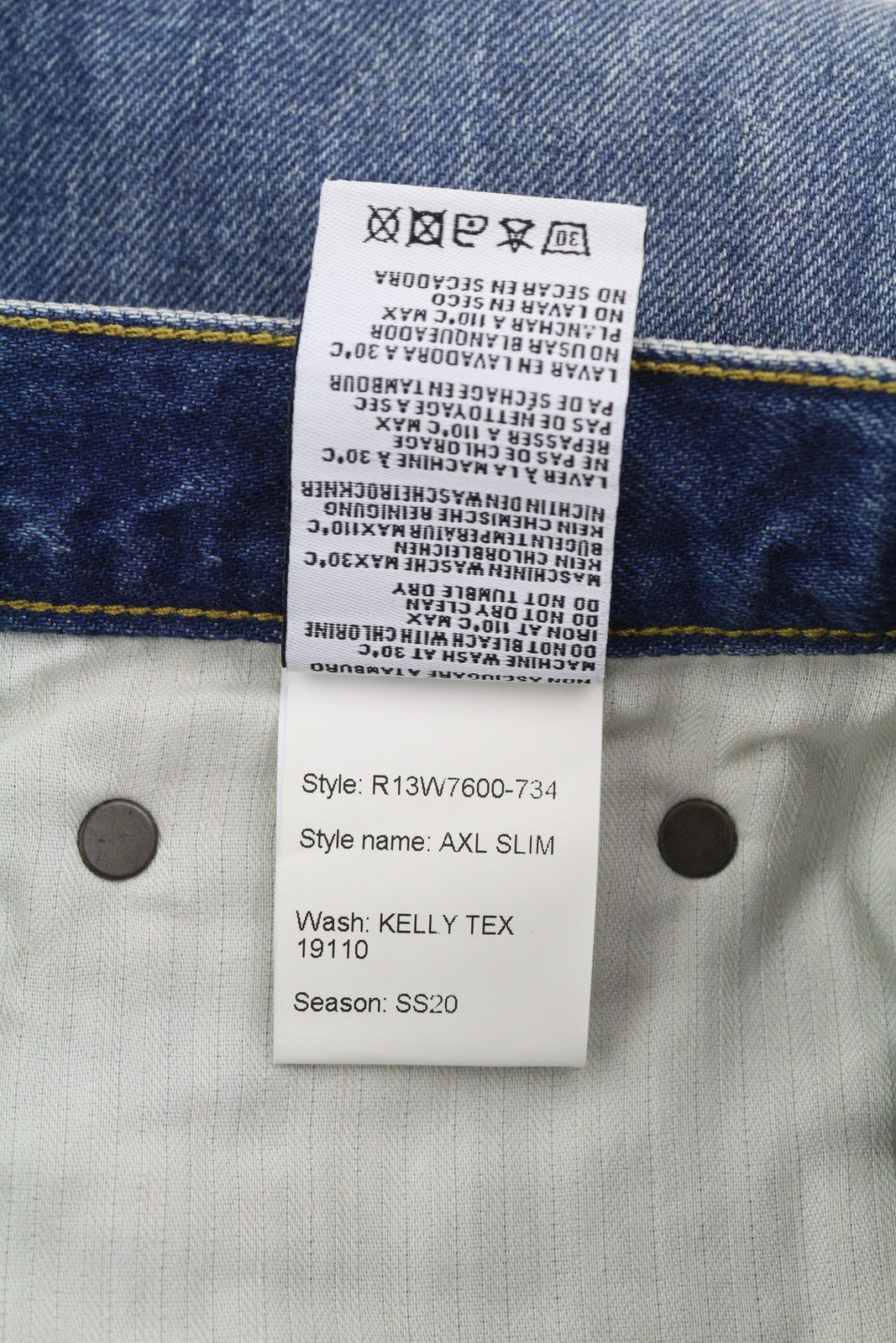 R13 Axl Slim Women Jeans 27 Zip Fly Washed Blue Kelly Tex Logo Denim Casual