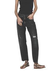 R13 Boyfriend Women Jeans 27 Distress Washed Ankle Cropped Eberit Black RRP€595