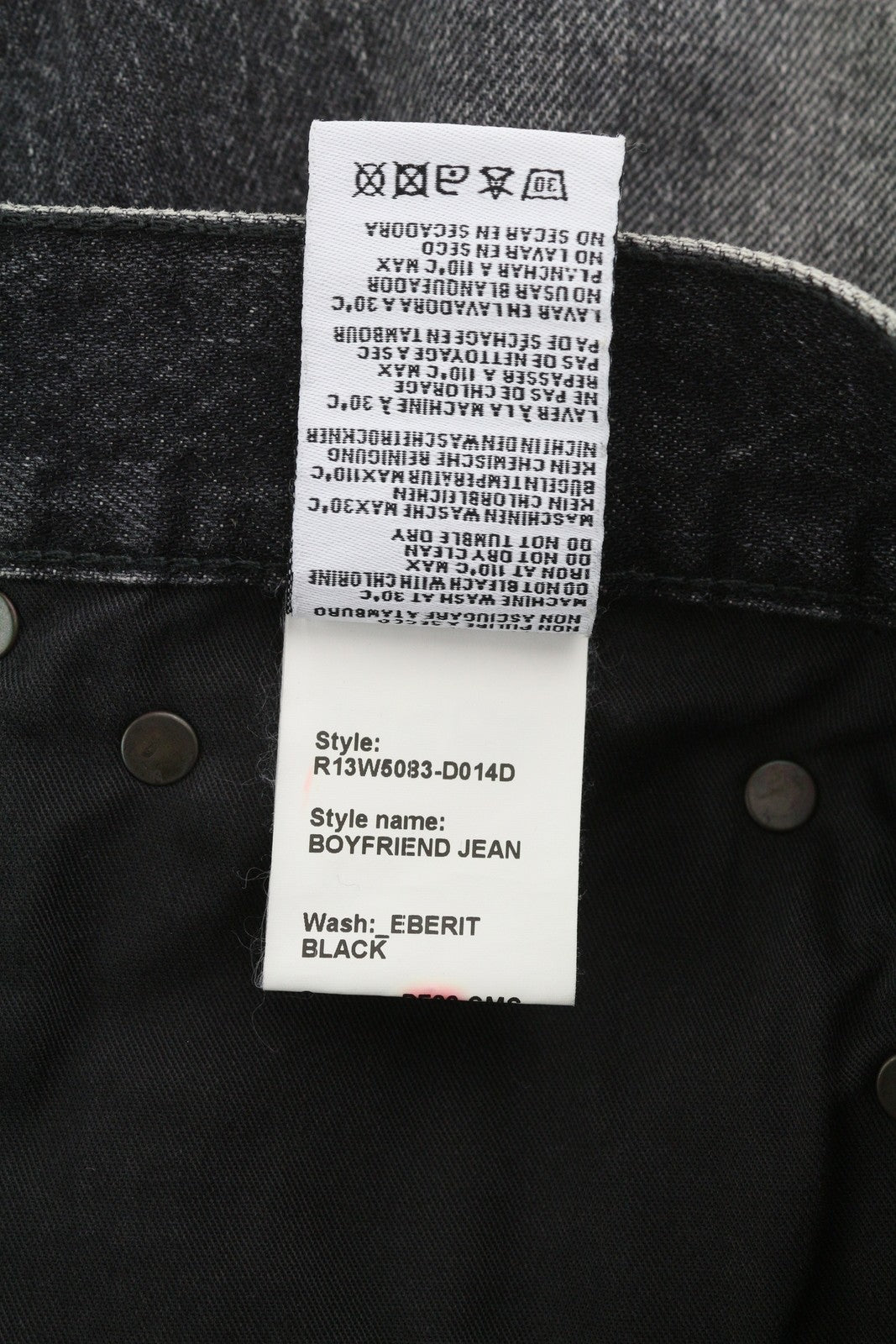 R13 Boyfriend Women Jeans 27 Distress Washed Ankle Cropped Eberit Black RRP€595