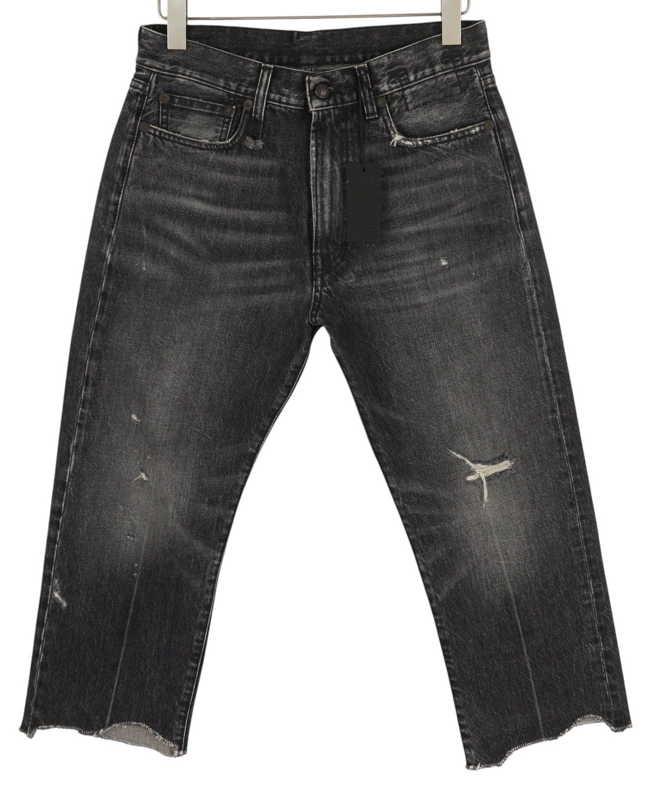 R13 Boyfriend Women Jeans 27 Distress Washed Ankle Cropped Eberit Black RRP€595