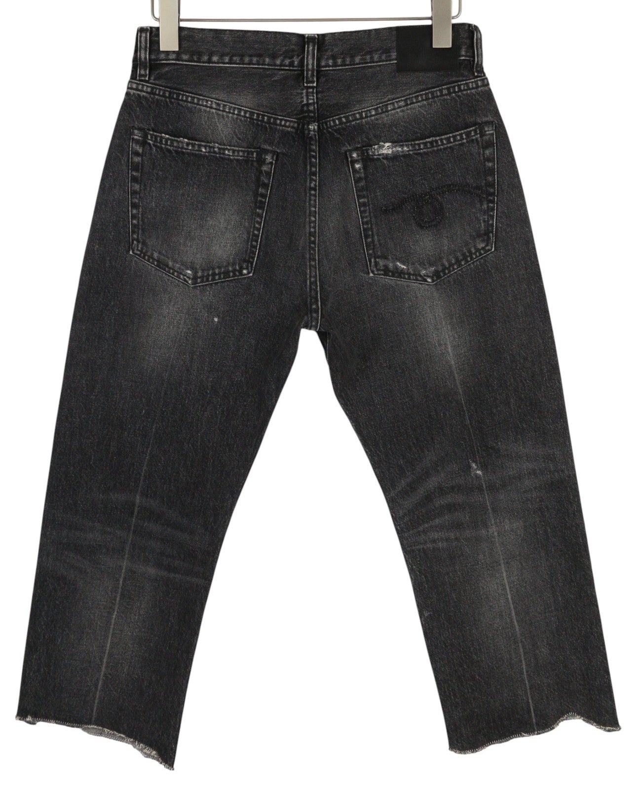 R13 Boyfriend Women Jeans 27 Distress Washed Ankle Cropped Eberit Black RRP€595