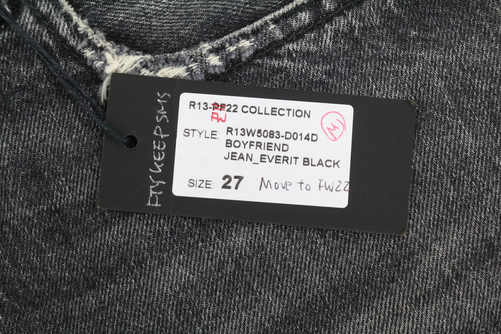 R13 Boyfriend Women Jeans 27 Distress Washed Ankle Cropped Eberit Black RRP€595