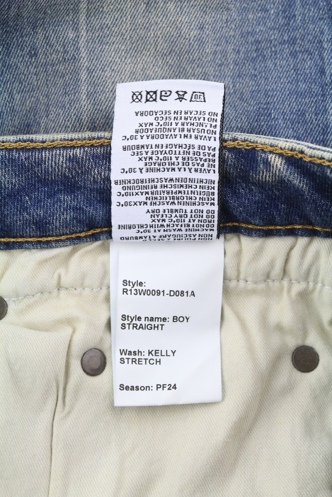 R13 berniukiški tiesūs moteriški džinsai, 27, skalbti iki kulkšnių, mėlyni, tamprūs, RRP 645 € 