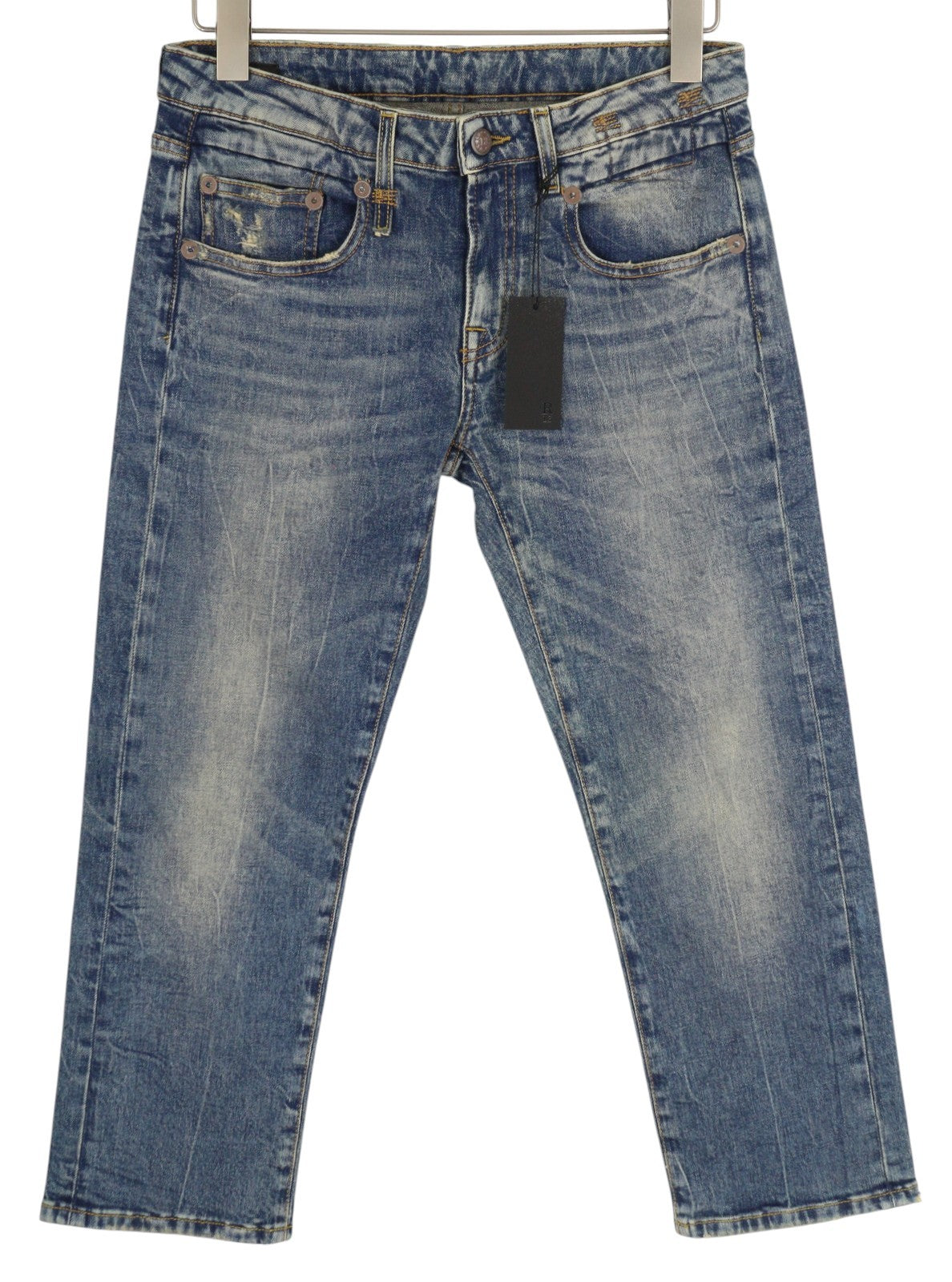 R13 berniukiški tiesūs moteriški džinsai, 27, skalbti iki kulkšnių, mėlyni, tamprūs, RRP 645 € 