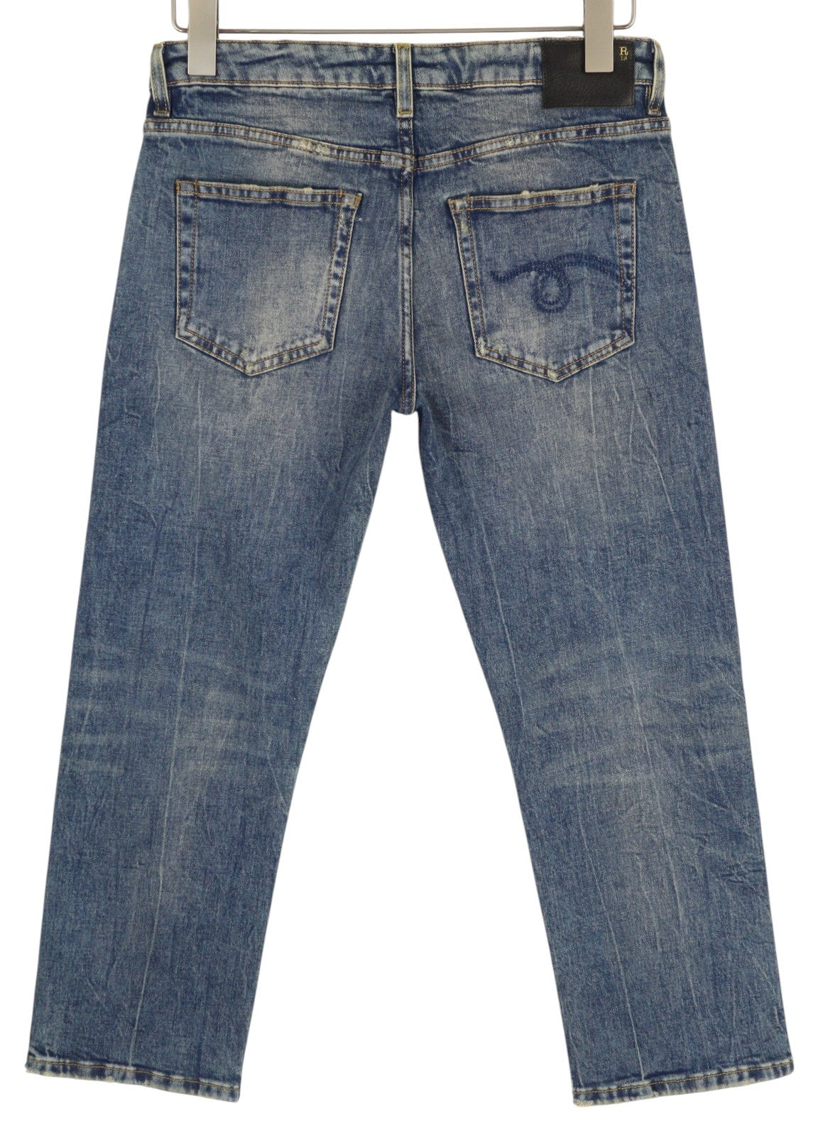 R13 berniukiški tiesūs moteriški džinsai, 27, skalbti iki kulkšnių, mėlyni, tamprūs, RRP 645 € 