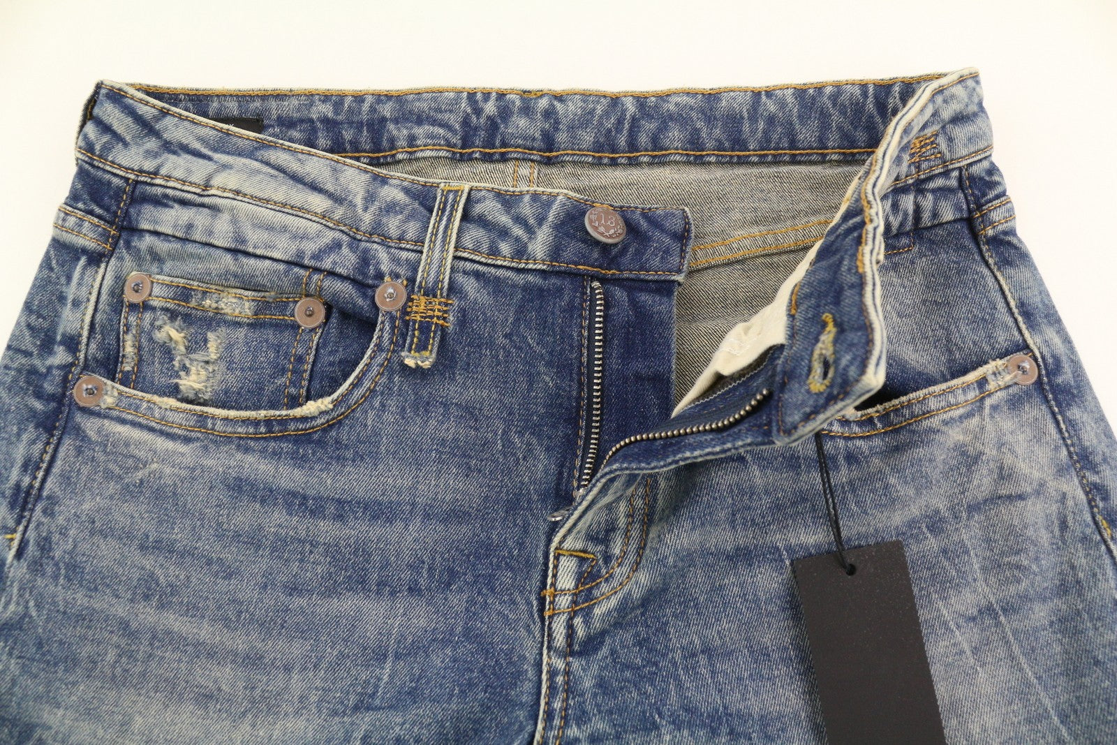 R13 berniukiški tiesūs moteriški džinsai, 27, skalbti iki kulkšnių, mėlyni, tamprūs, RRP 645 € 