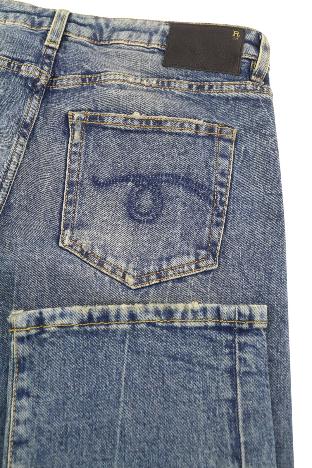 R13 berniukiški tiesūs moteriški džinsai, 27, skalbti iki kulkšnių, mėlyni, tamprūs, RRP 645 € 