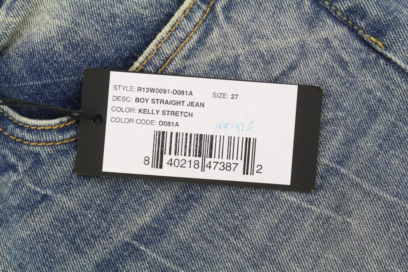 R13 berniukiški tiesūs moteriški džinsai, 27, skalbti iki kulkšnių, mėlyni, tamprūs, RRP 645 € 