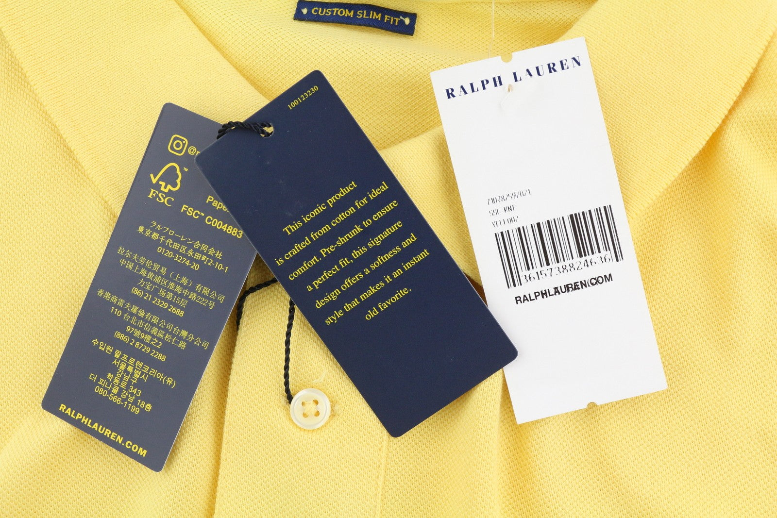 RALPH LAUREN vyriški ploni marškinėliai, 2XL dydžio, geltoni trumpomis rankovėmis, rekomenduojama kaina – 125 € 