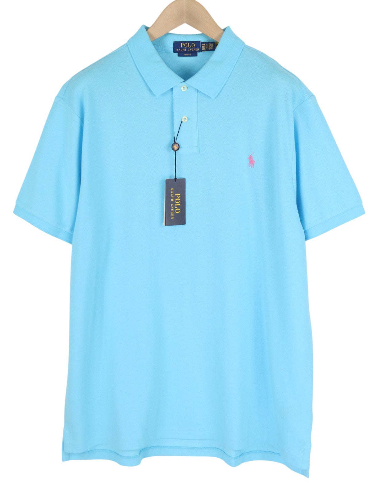 RALPH LAUREN Slim Fit vyriški marškinėliai su trumpomis rankovėmis, 2XL dydžio, mėlyni, su polo apykakle, RRP 125 € 