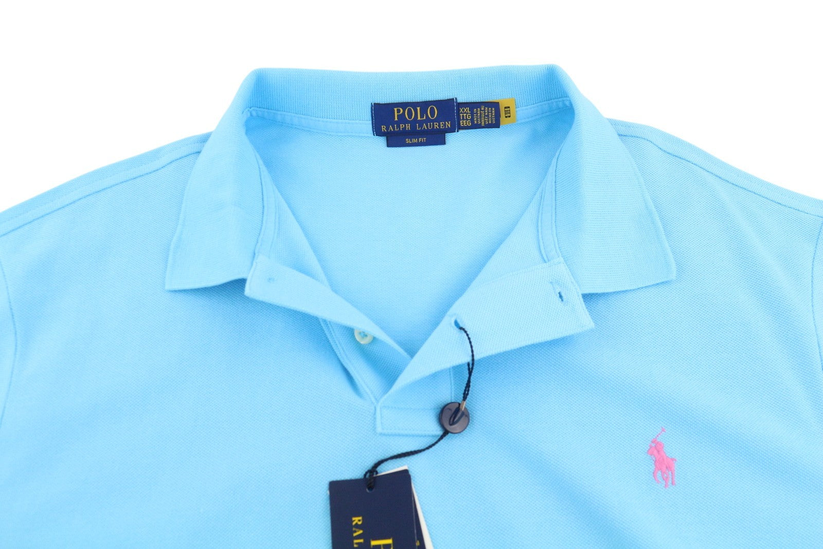 RALPH LAUREN Slim Fit vyriški marškinėliai su trumpomis rankovėmis, 2XL dydžio, mėlyni, su polo apykakle, RRP 125 € 