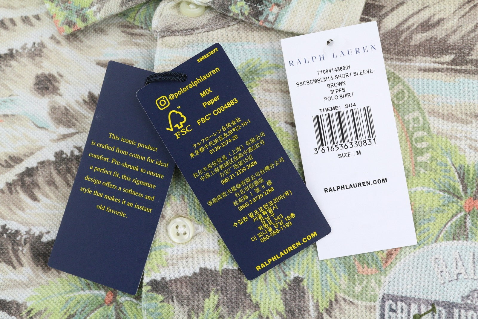 RALPH LAUREN vyriški ploni marškinėliai M su delno raštu ir trumpomis rankovėmis, rekomenduojama kaina – 173 €