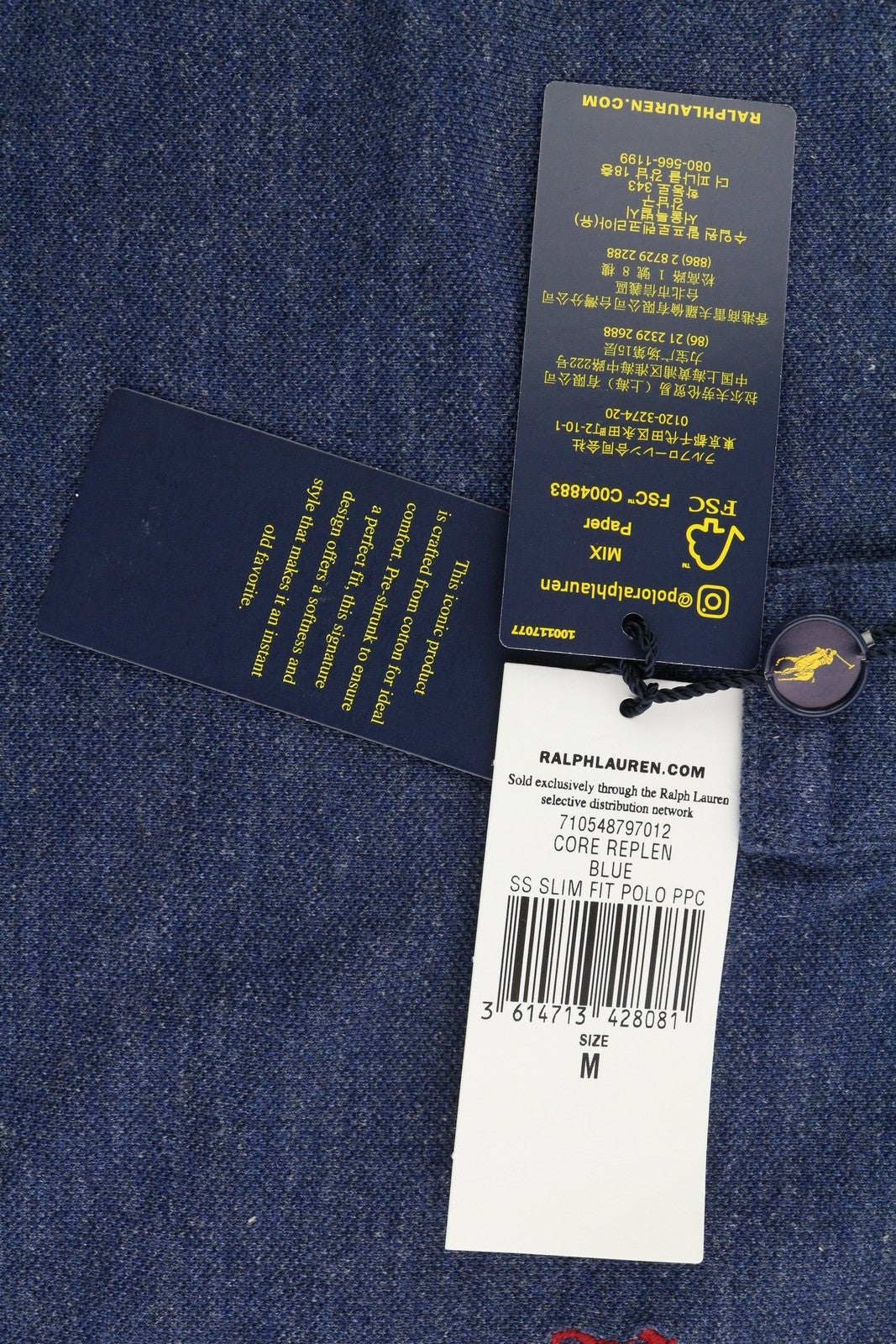 RALPH LAUREN Slim Fit vyriški marškinėliai M mėlyni trumpomis rankovėmis polo apykakle 