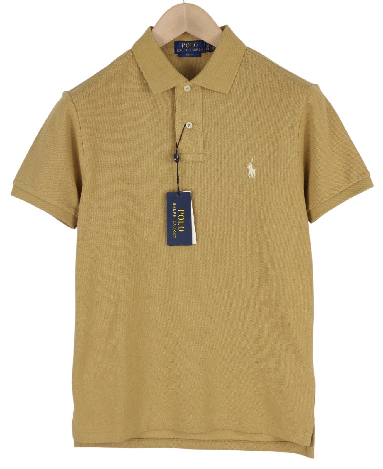 RALPH LAUREN Slim Fit vyriški marškinėliai su smėlio spalvos trumpomis rankovėmis ir logotipu. RMK 128 € 
