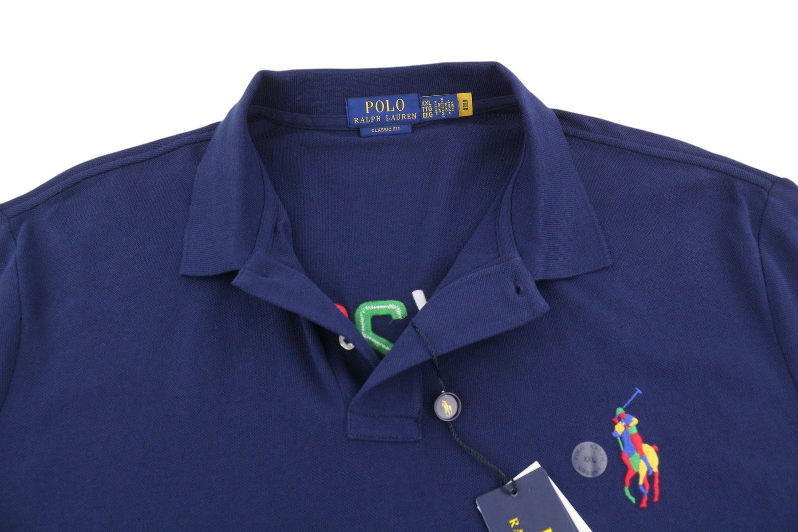 RALPH LAUREN klasikinio kirpimo vyriški marškinėliai, 2XL dydžio, mėlyni, trumpomis rankovėmis, su siuvinėtu logotipu. 