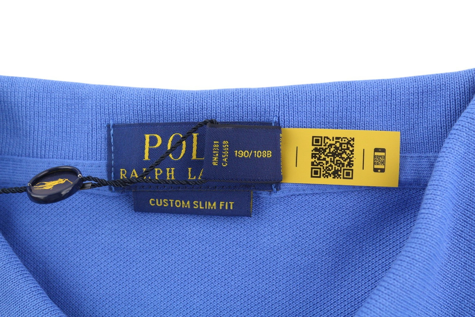 RALPH LAUREN „Custom Slim“ vyriški marškinėliai, 2XL, mėlyni trumpomis rankovėmis, su meškiuku, rekomenduojama kaina – 179 € 