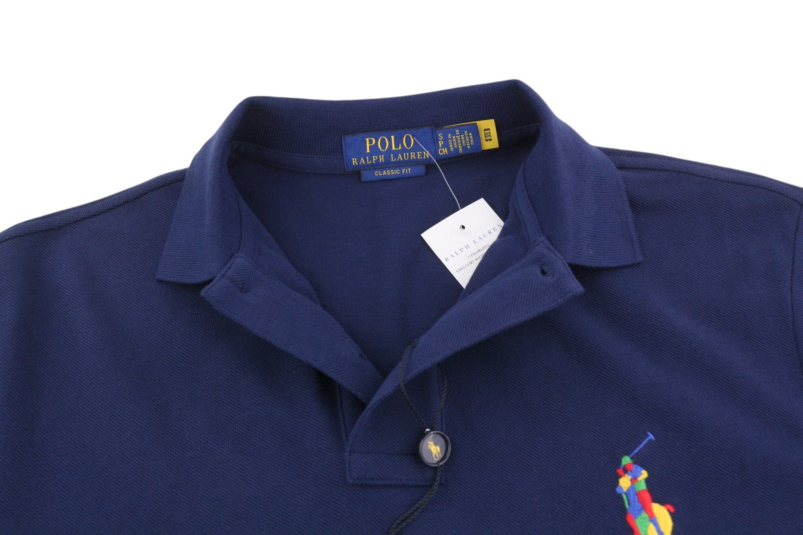 RALPH LAUREN klasikinio kirpimo vyriški marškinėliai su mėlynais trumpomis rankovėmis ir siuvinėtu logotipu 